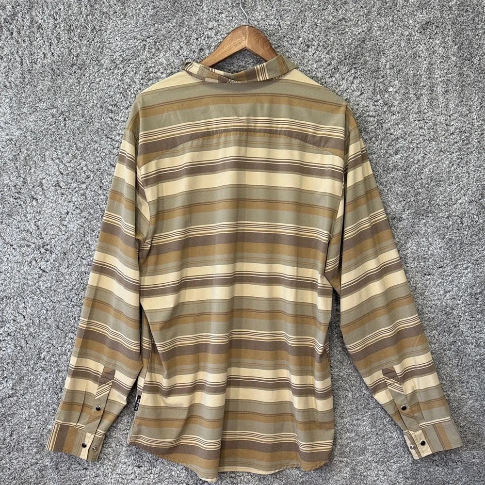 Flylow Men’s Striped Button-Up Shirt Stretch Snap Lightweight Tan Brown XL - Picture 6 of 9